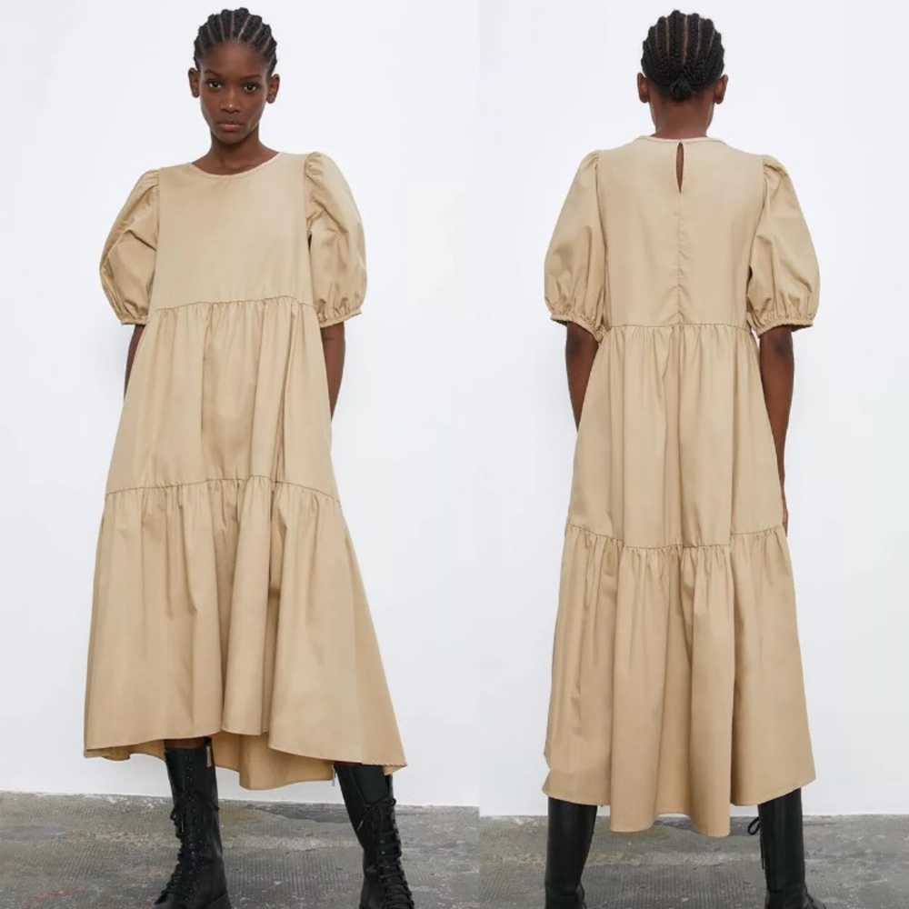 Zara puff sleeve poplin dress size xs